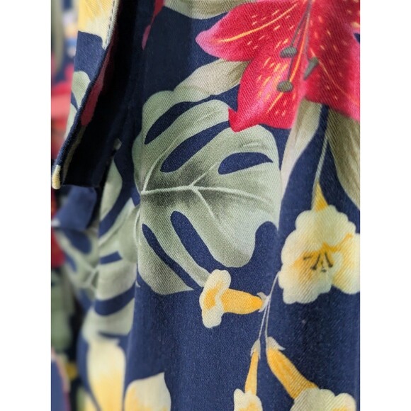 VTG Sunset Cove Hawaiian Shirt Womens Plus 3X S/S Navy Red Hibiscus Floral - Picture 2 of 4